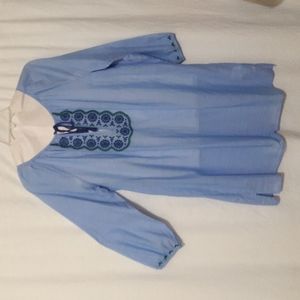J CREW Tunic Dress Size Small Blue Embroidered Long Sleeve Tassel New Su…